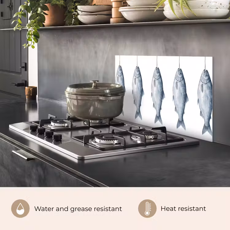 Kitchen splashback for hob - Fish - Illustration - Delft - Blue — 2