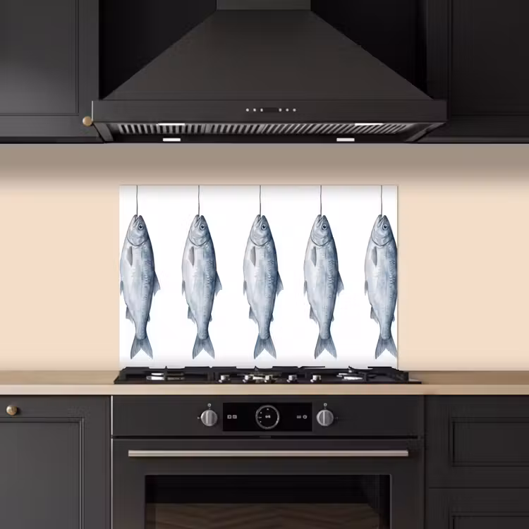 Kitchen splashback for hob - Fish - Illustration - Delft - Blue — 5