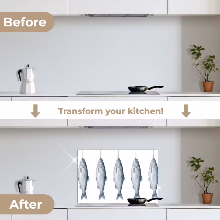 Kitchen splashback for hob - Fish - Illustration - Delft - Blue — 7