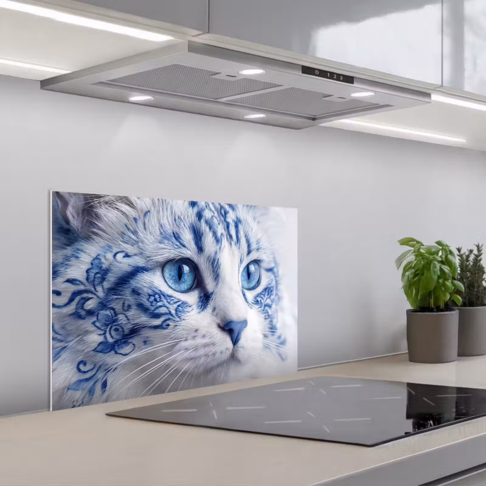 Kitchen splashback for hob - Cat - Pattern - Blue — 1