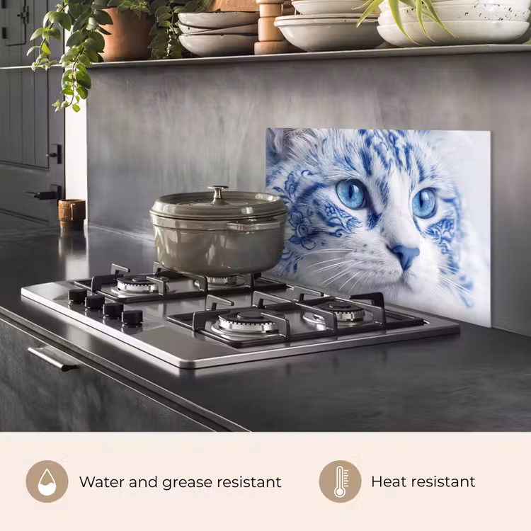 Kitchen splashback for hob - Cat - Pattern - Blue — 2