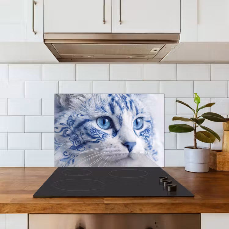 Kitchen splashback for hob - Cat - Pattern - Blue — 3