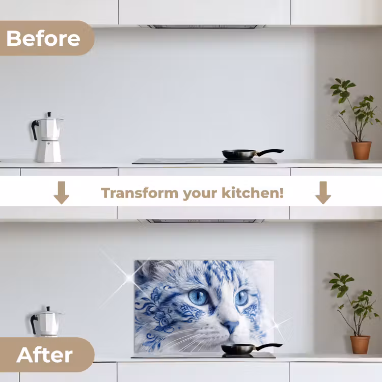 Kitchen splashback for hob - Cat - Pattern - Blue — 7