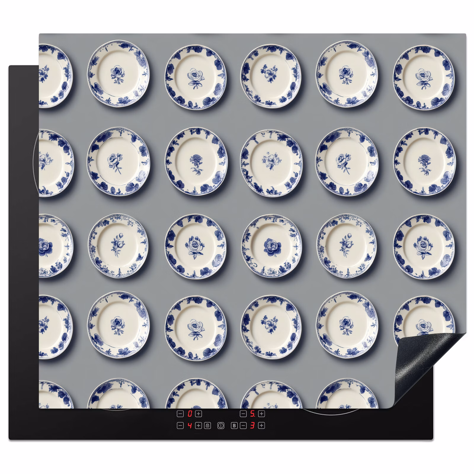 Induction hob protector - Signs - Flowers - Blue - White — 1