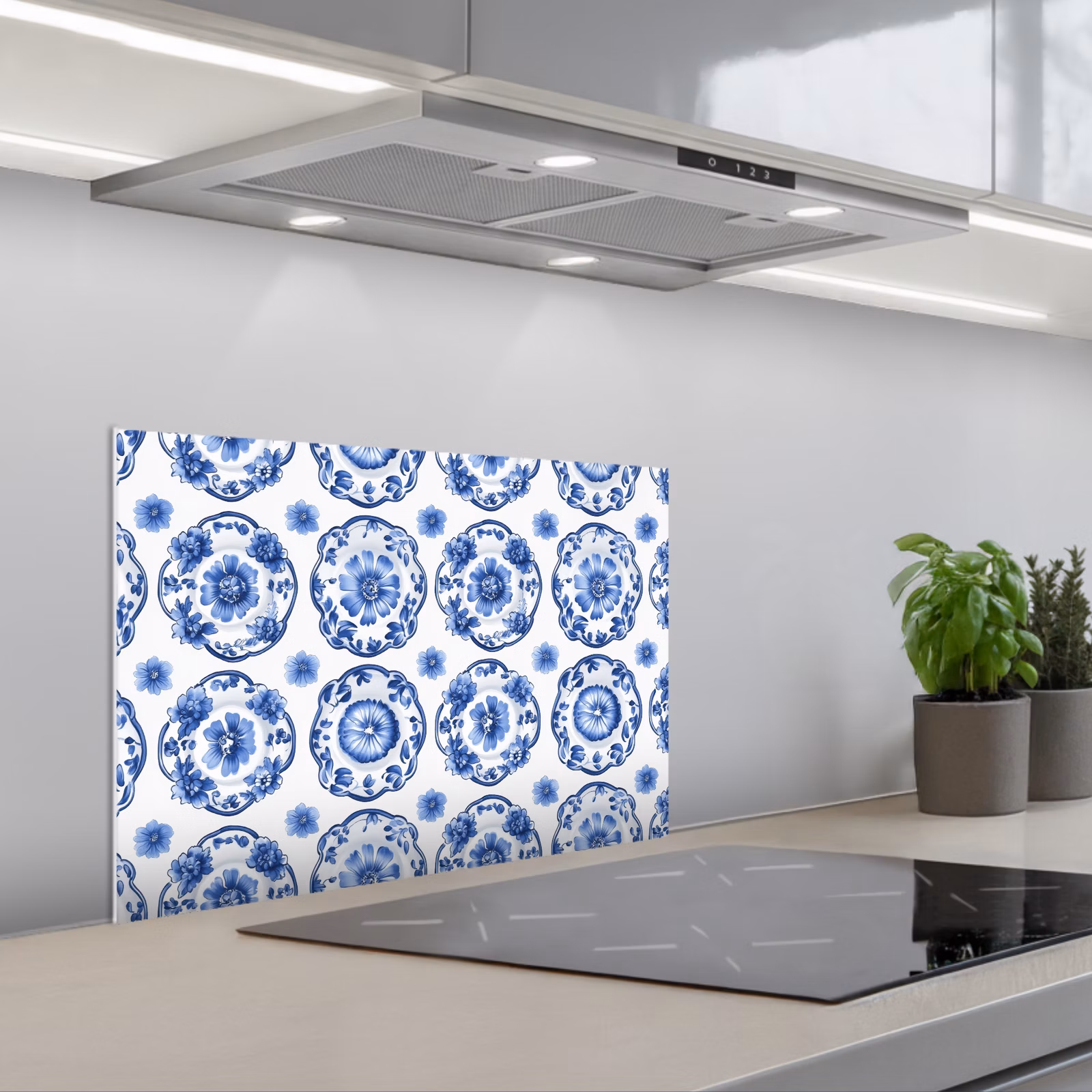 Kitchen splashback for hob - Decorative signs - Flowers - Blue — 1