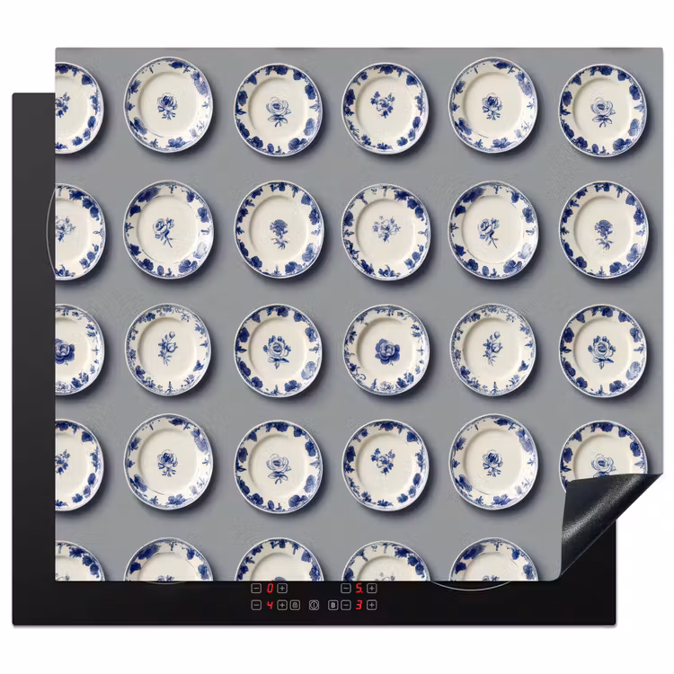 Induction hob protector - Signs - Flowers - Blue - White — 1