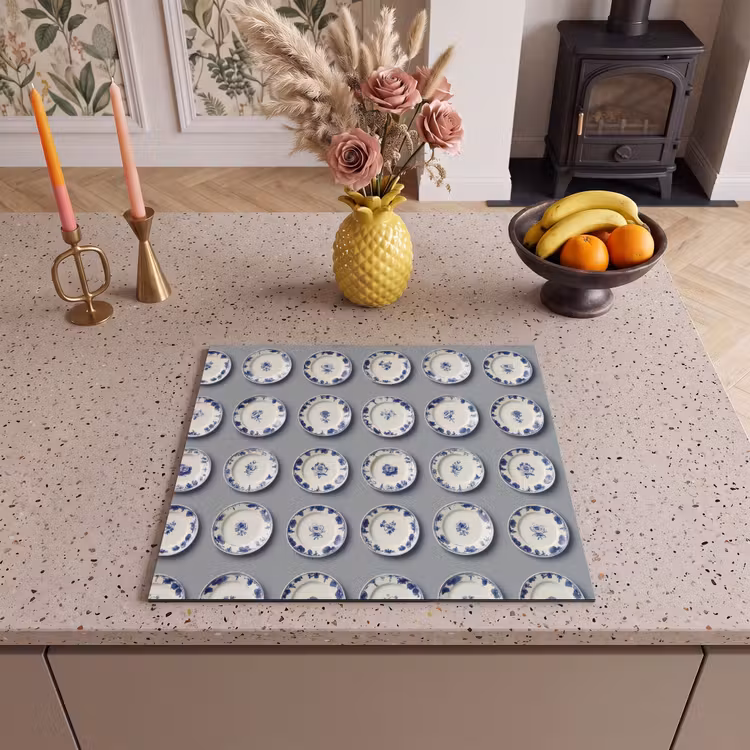 Induction hob protector - Signs - Flowers - Blue - White — 3