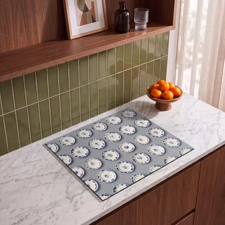Induction hob protector - Signs - Flowers - Blue - White — 4