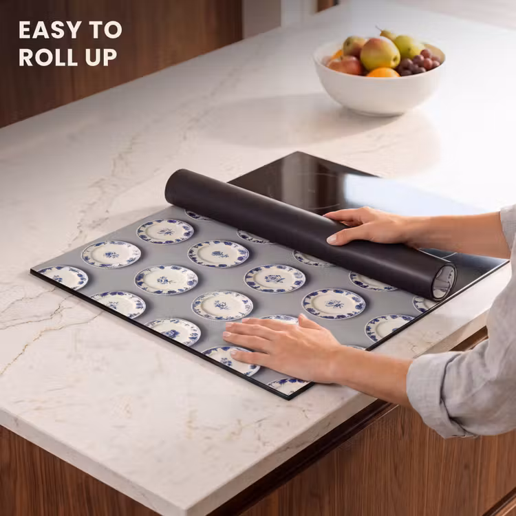 Induction hob protector - Signs - Flowers - Blue - White — 6