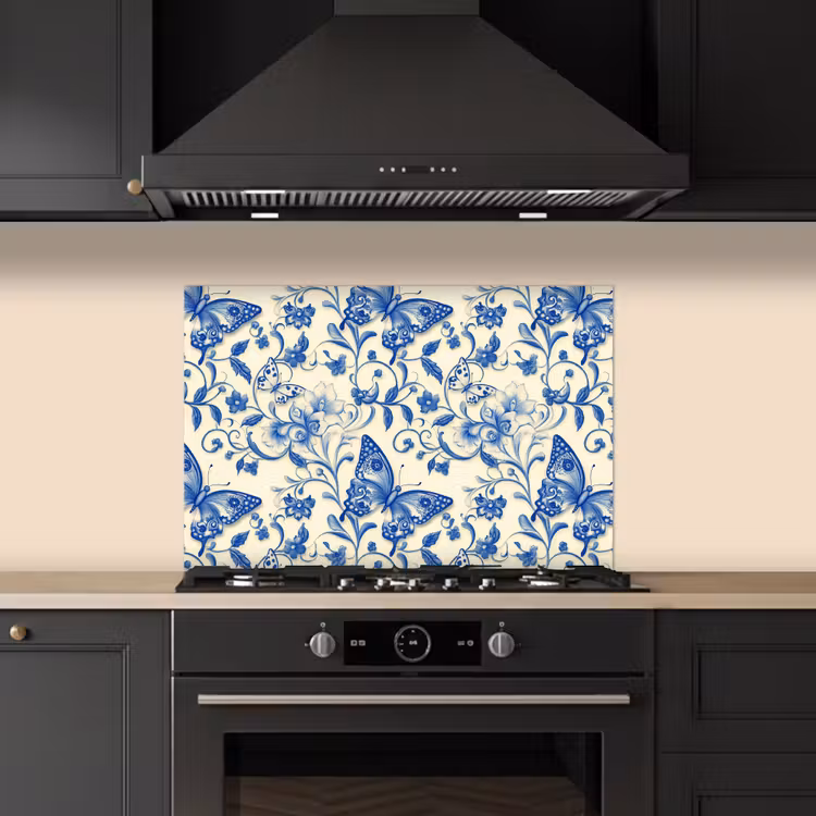 Kitchen splashback for hob - Butterflies - Flowers - Blue - Botanical — 5