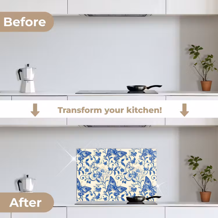 Kitchen splashback for hob - Butterflies - Flowers - Blue - Botanical — 7