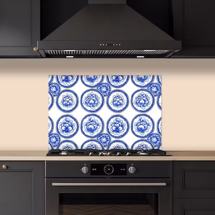 Kitchen splashback for hob - Circles - Flowers - Blue — 5