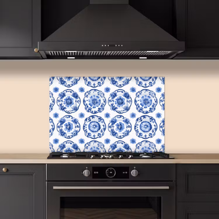 Kitchen splashback for hob - Decorative signs - Flowers - Blue — 5