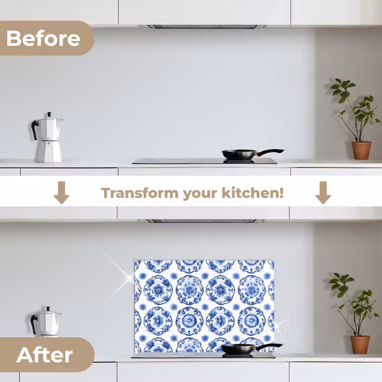 Kitchen splashback for hob - Decorative signs - Flowers - Blue — 7