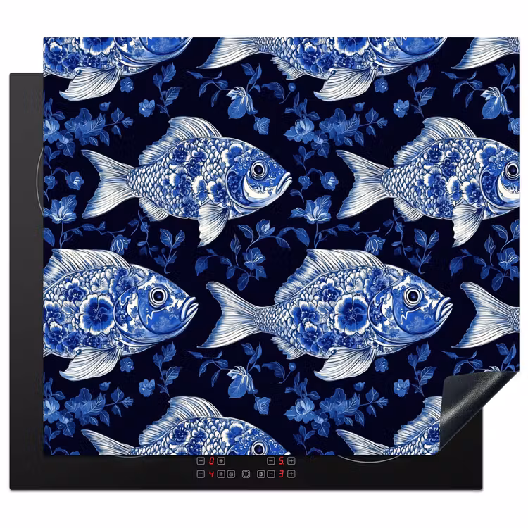 Induction hob protector - Pisces - Flowers - Blue — 1