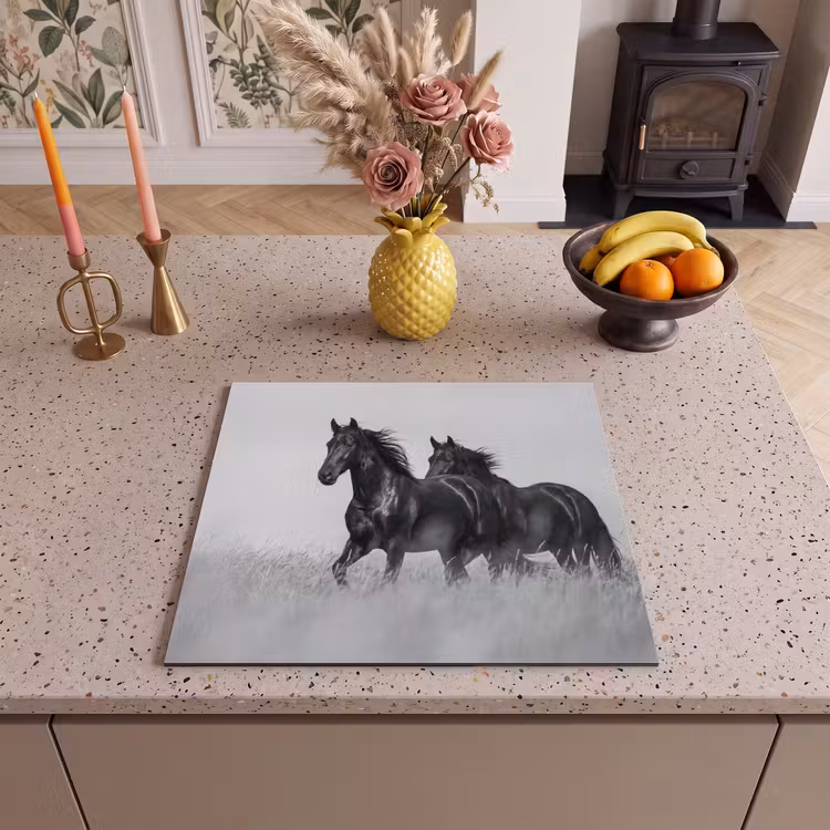 Induction hob cover - Horses - Grass - Black - White — 3