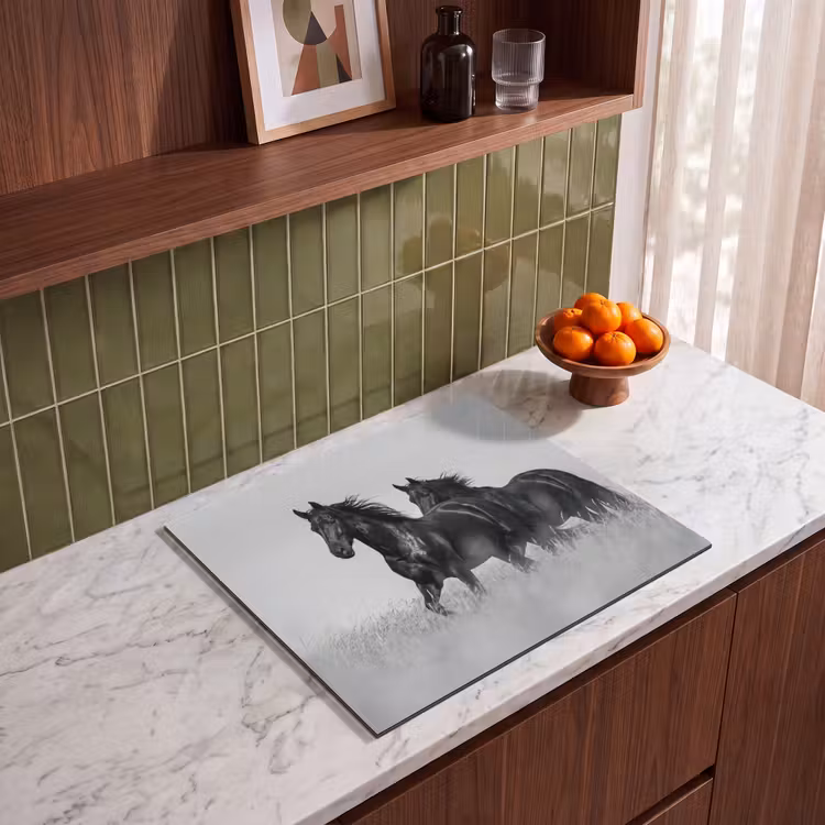 Induction hob cover - Horses - Grass - Black - White — 4