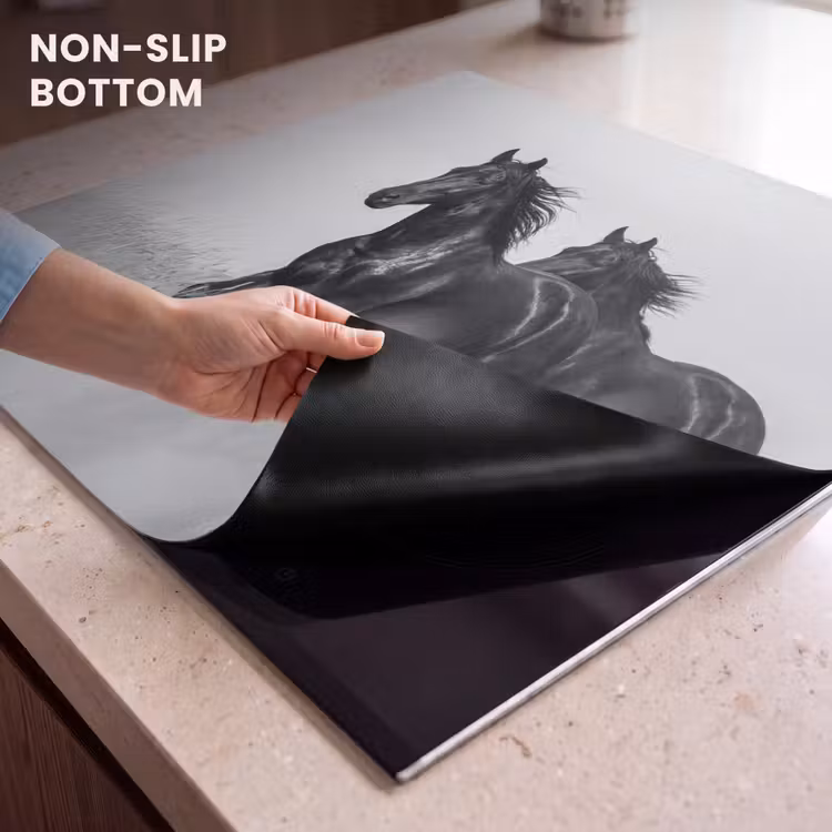 Induction hob cover - Horses - Grass - Black - White — 5