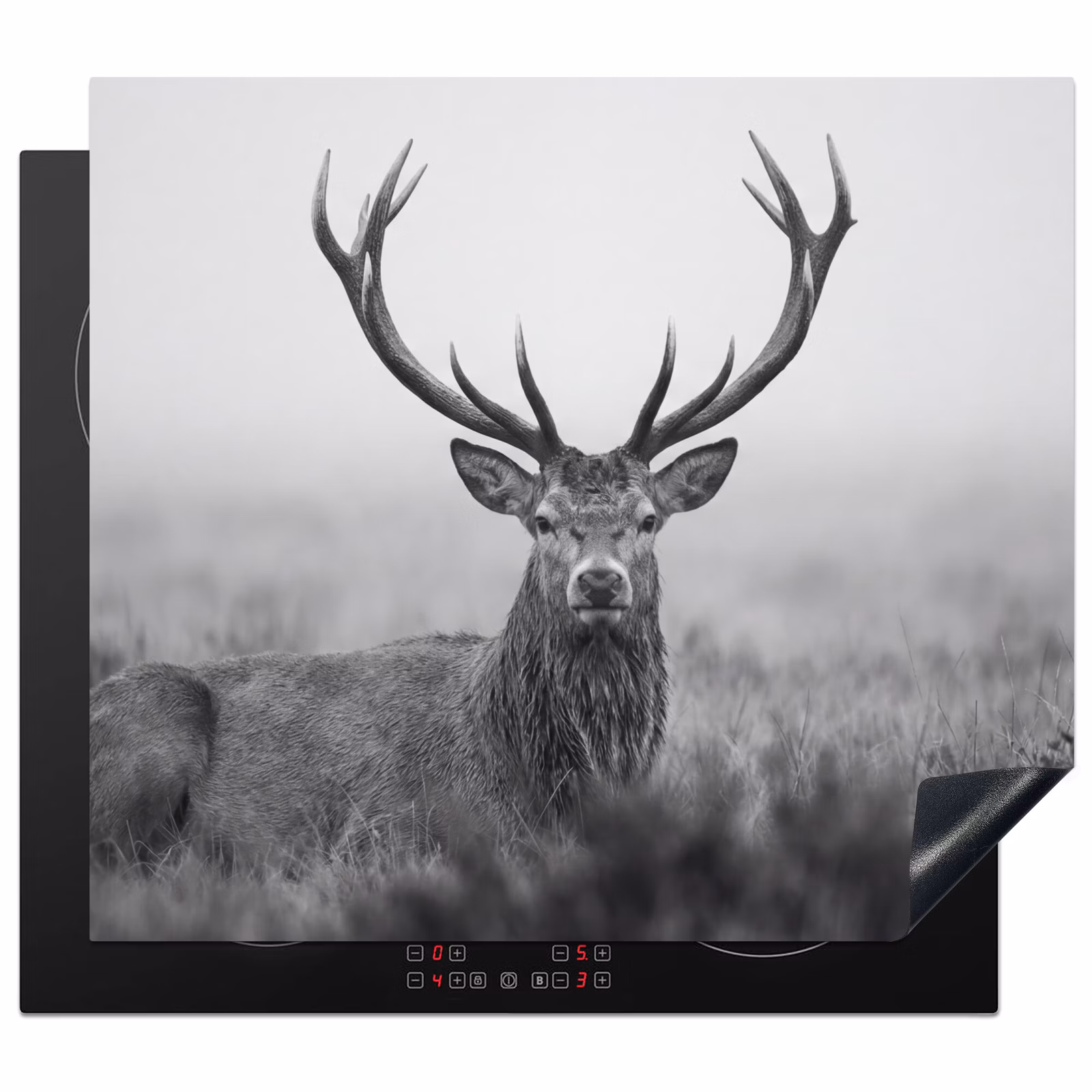 Induction hob cover - Deer - Foggy - Black - White — 1