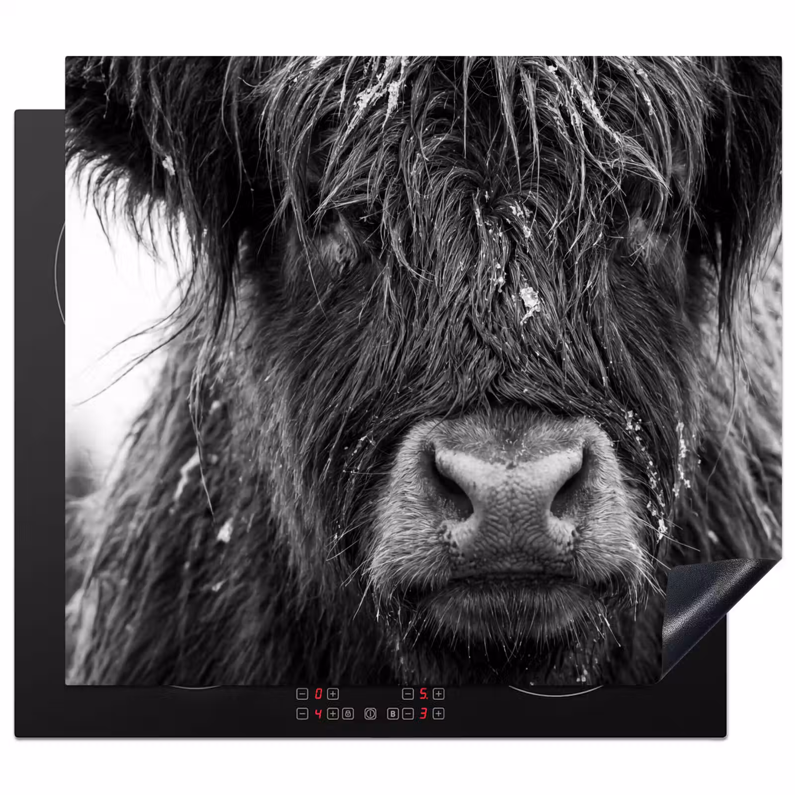 Induction hob cover - Scottish highlander - Black - White - Snowflakes — 1