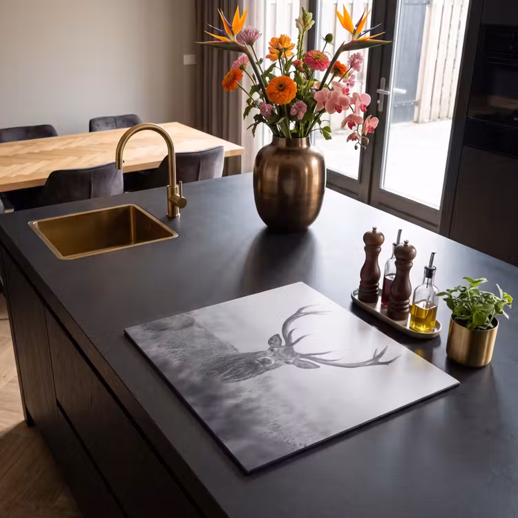 Induction hob cover - Deer - Foggy - Black - White — 2