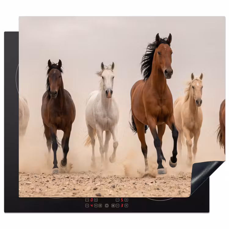 Induction hob cover - Herd of horses - Dust cloud - Brown - Black — 1