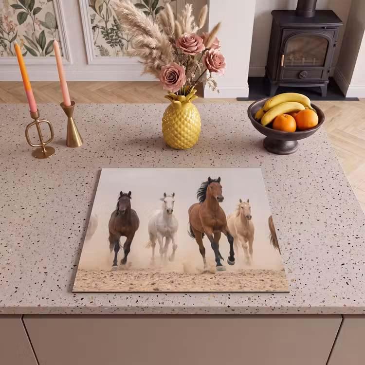 Induction hob cover - Herd of horses - Dust cloud - Brown - Black — 3