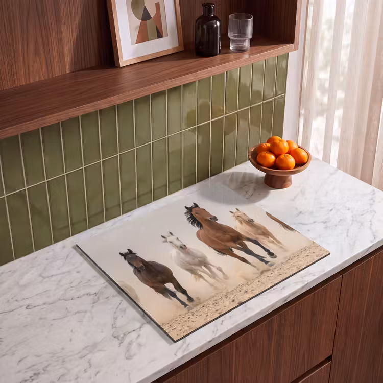Induction hob cover - Herd of horses - Dust cloud - Brown - Black — 4