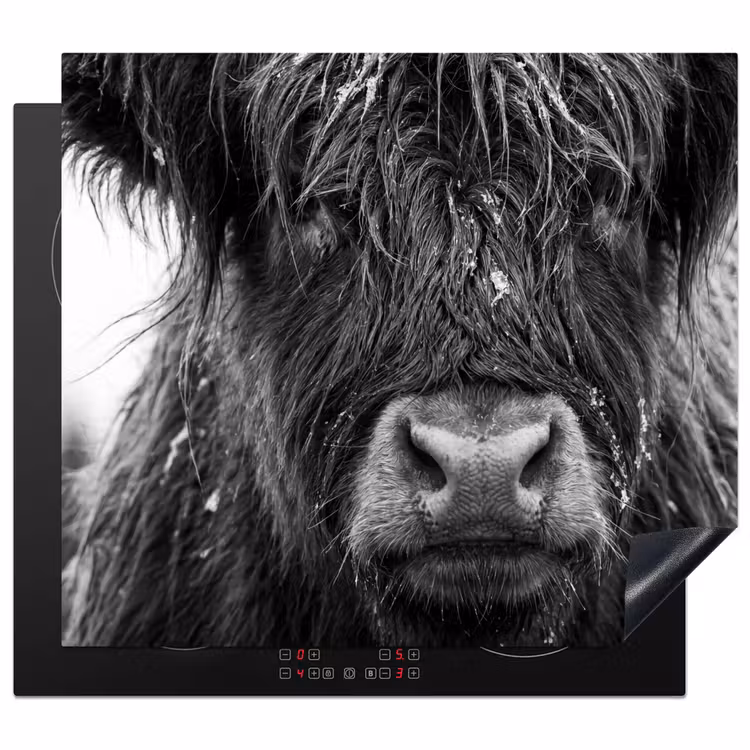 Induction hob cover - Scottish highlander - Black - White - Snowflakes — 1