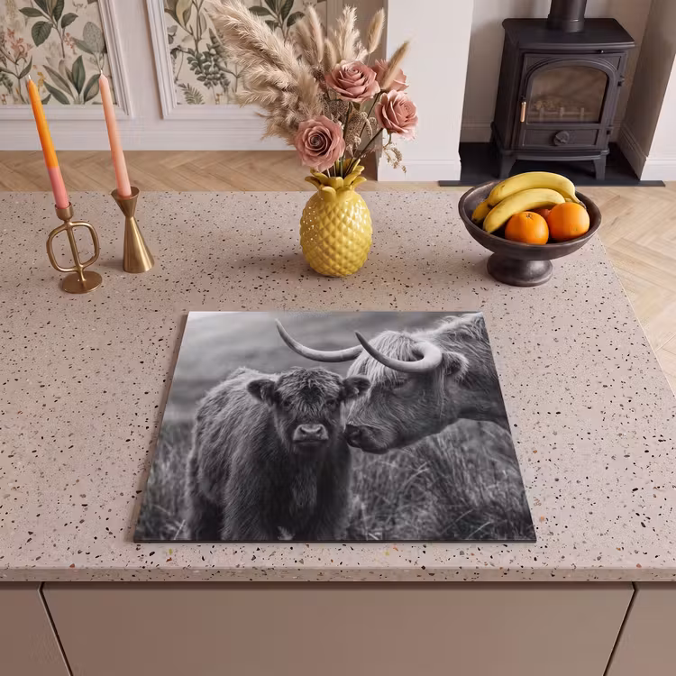 Induction hob cover - Scottish highlander - Calf - Black - White — 3