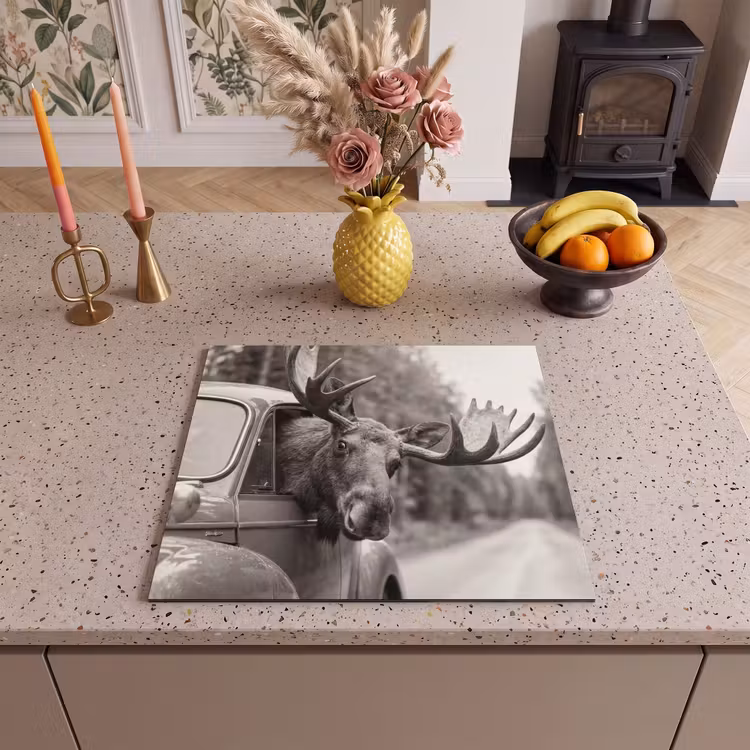 Induction hob cover - Moose - Car - Antlers - Black - White — 3
