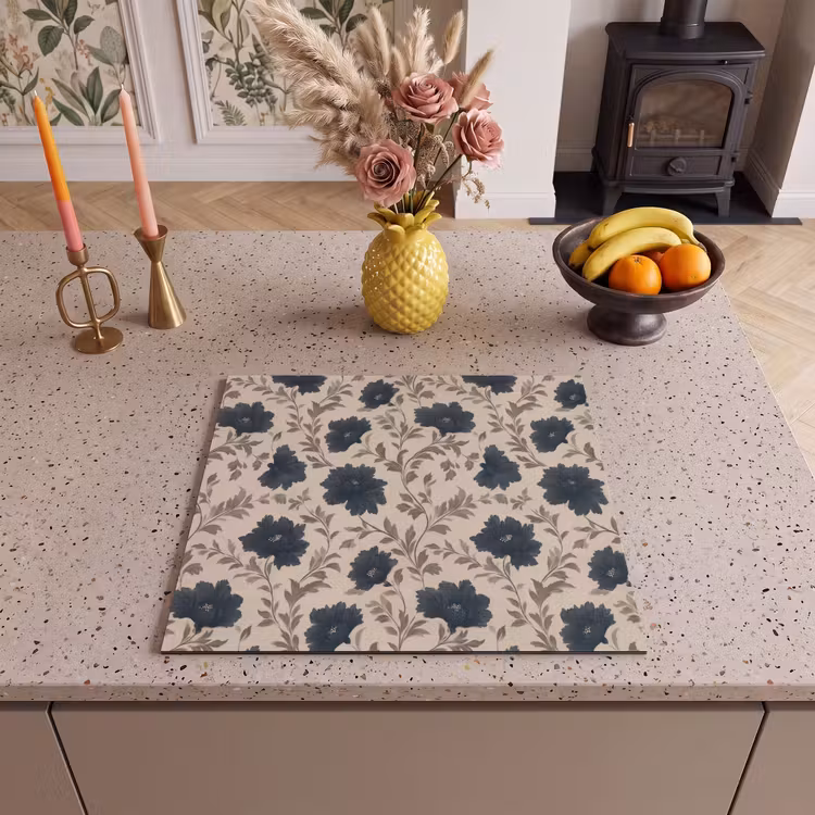Induction hob protector - Motif - Flowers - Black - Beige — 3
