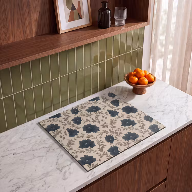 Induction hob protector - Motif - Flowers - Black - Beige — 4