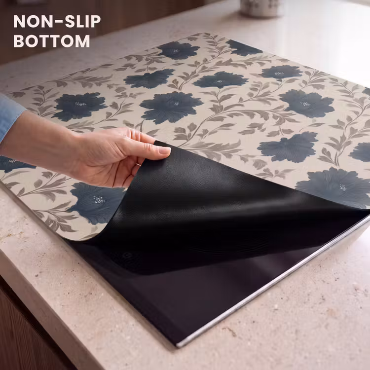 Induction hob protector - Motif - Flowers - Black - Beige — 5