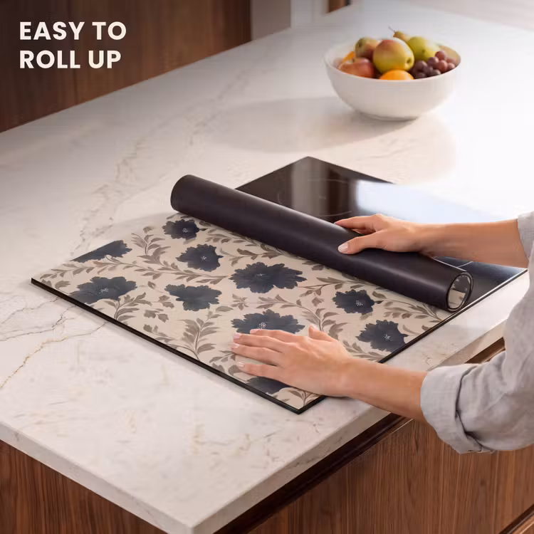 Induction hob protector - Motif - Flowers - Black - Beige — 6