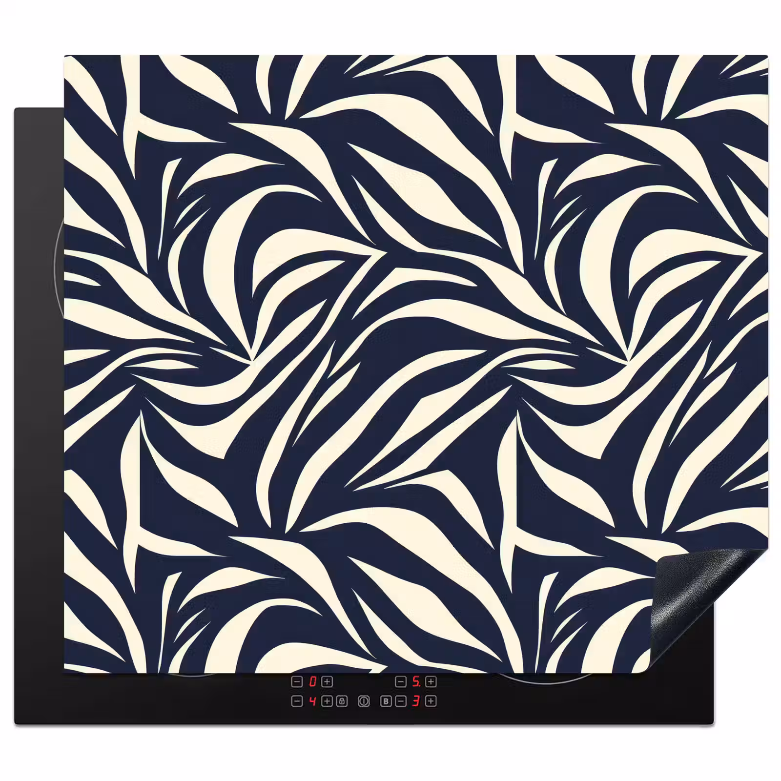 Induction hob protector - Leaf Shapes - Blue - Pattern - White — 1