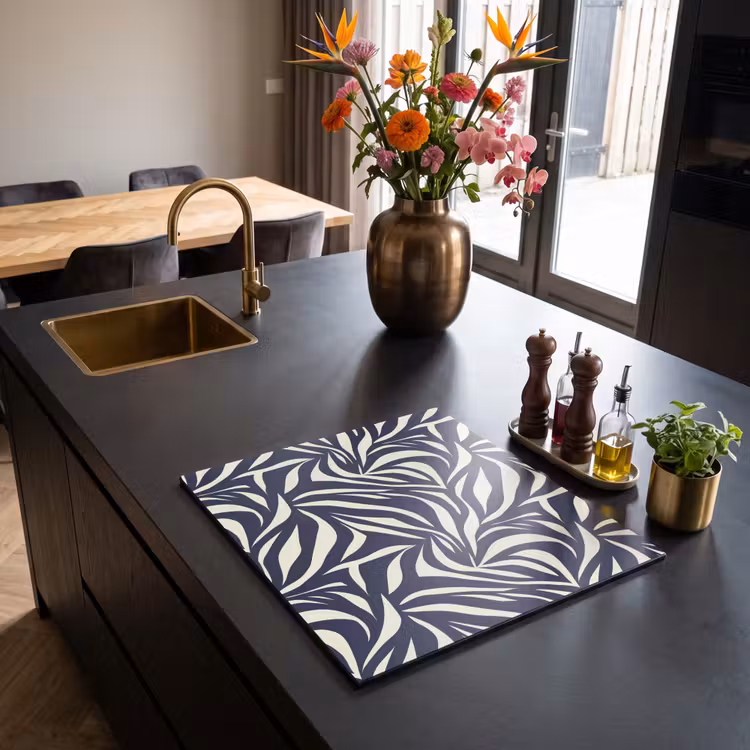 Induction hob protector - Leaf Shapes - Blue - Pattern - White — 2