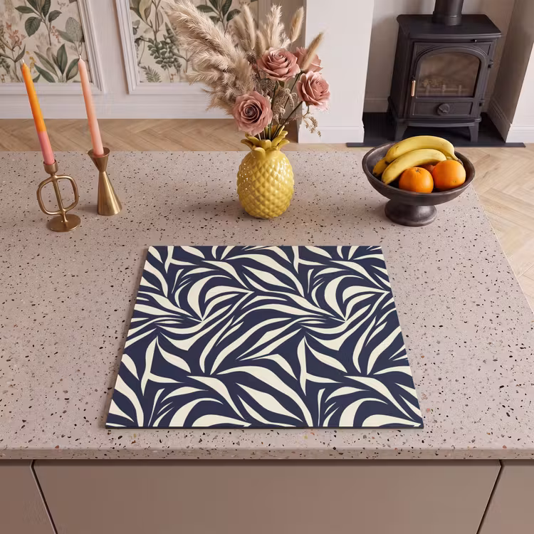 Induction hob protector - Leaf Shapes - Blue - Pattern - White — 3