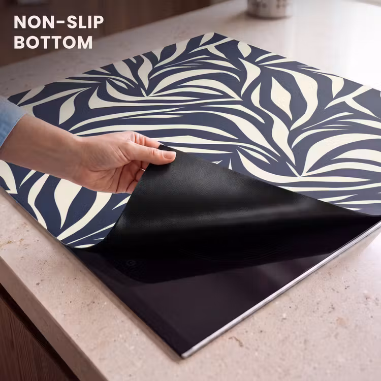 Induction hob protector - Leaf Shapes - Blue - Pattern - White — 5