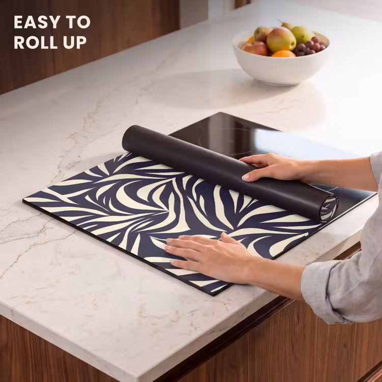 Induction hob protector - Leaf Shapes - Blue - Pattern - White — 6