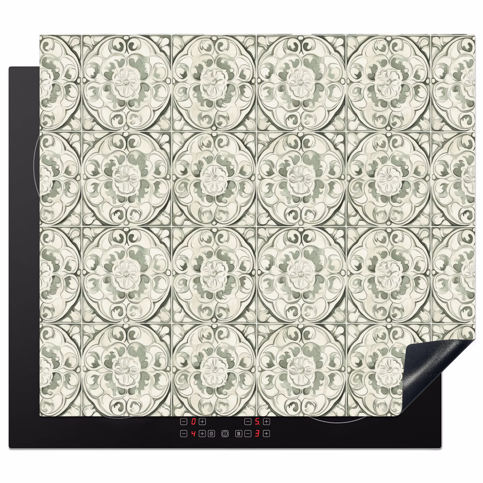 Induction hob protector - Curly Ornament - Tile - Green — 1