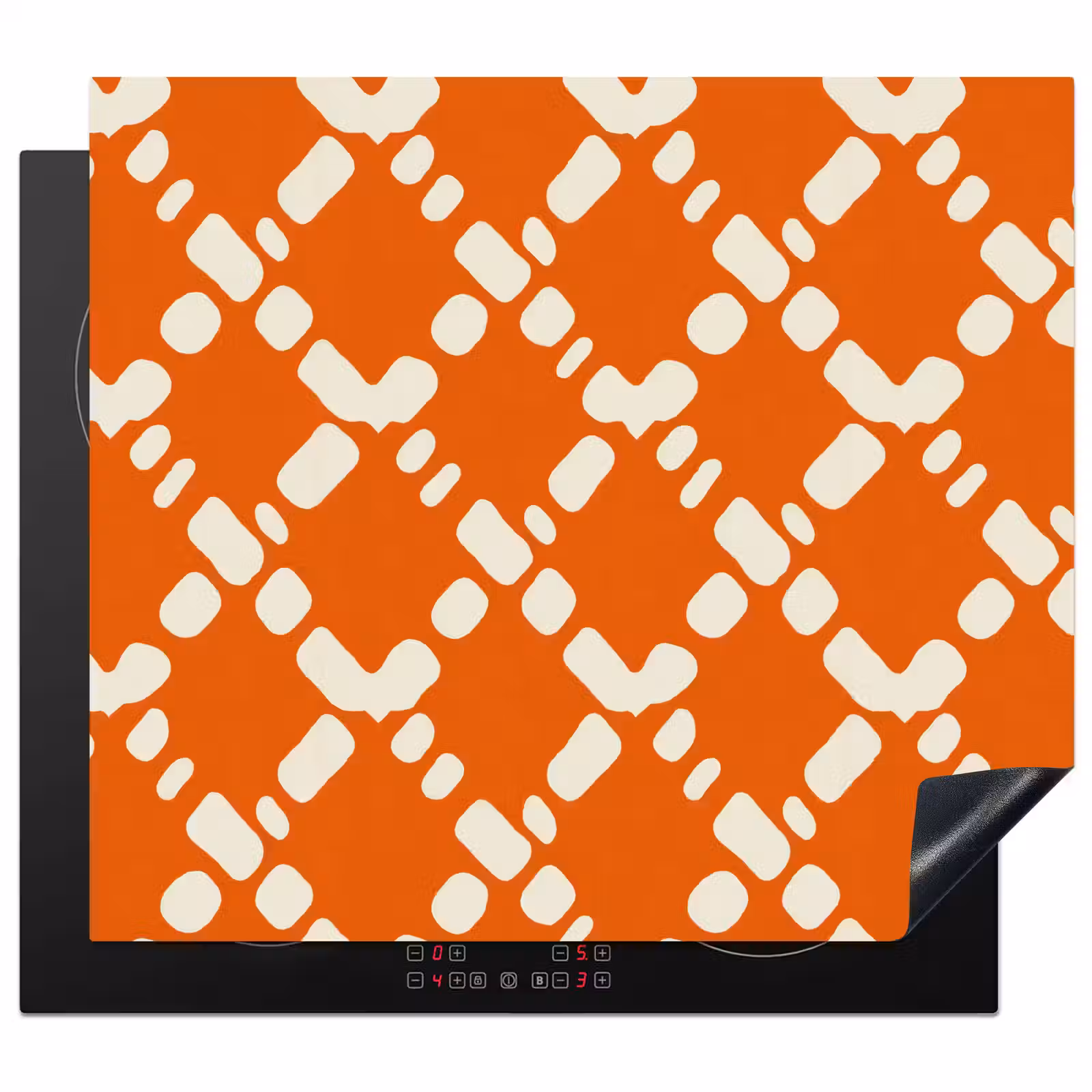 Induction hob protector - Orange - Checkered pattern - White — 1