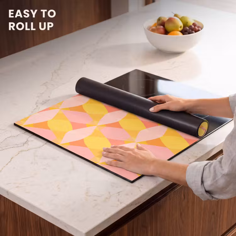 Induction hob protector - Colorful - Checkered pattern - Leaf shapes — 6