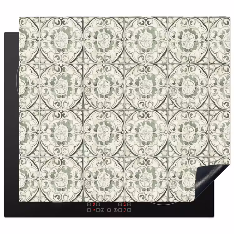 Induction hob protector - Curly Ornament - Tile - Green — 1