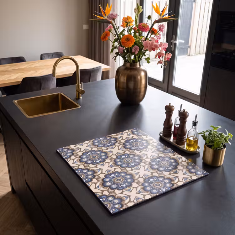 Induction hob protector - Floral - Ornament - Blue — 2