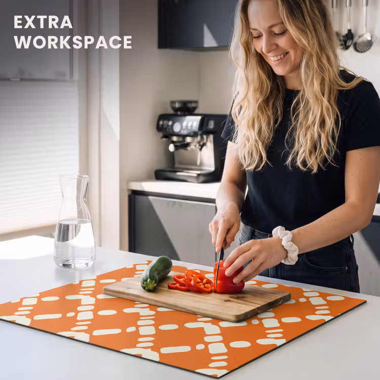 Induction hob protector - Orange - Checkered pattern - White — 7