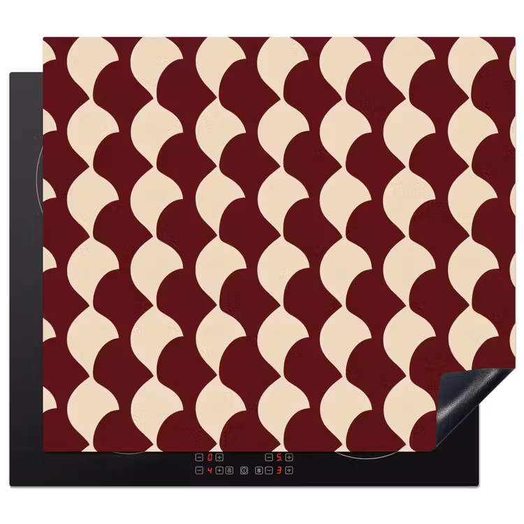 Induction hob protector - Red - Tile pattern - Cream — 1