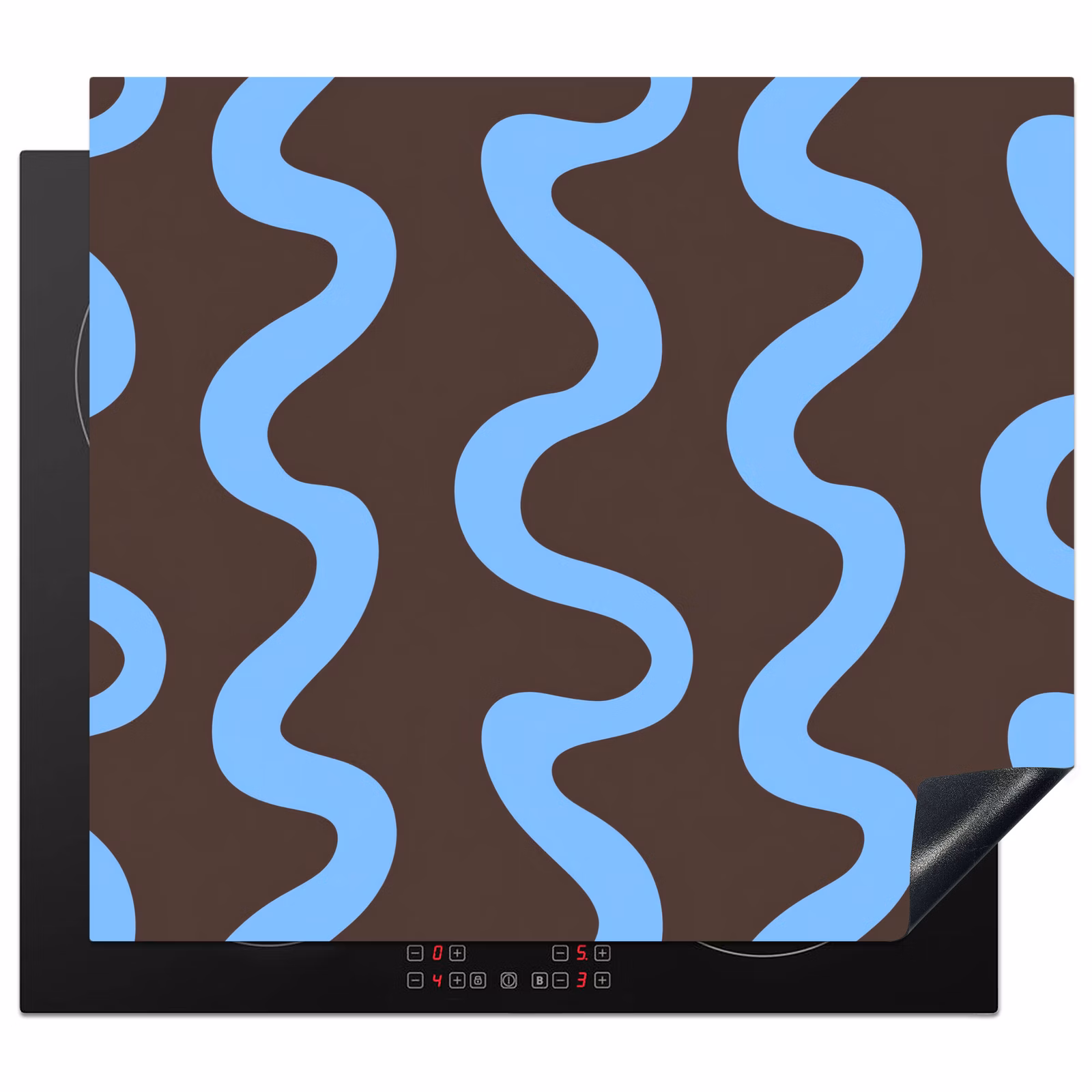 Induction hob protector - Winding lines - Blue - Brown - Minimalist — 1