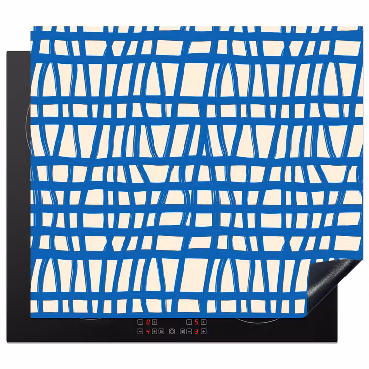 Induction hob protector - Checkered pattern - Blue - Cream — 1