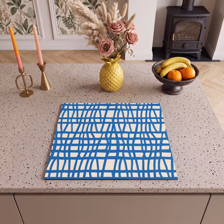 Induction hob protector - Checkered pattern - Blue - Cream — 3
